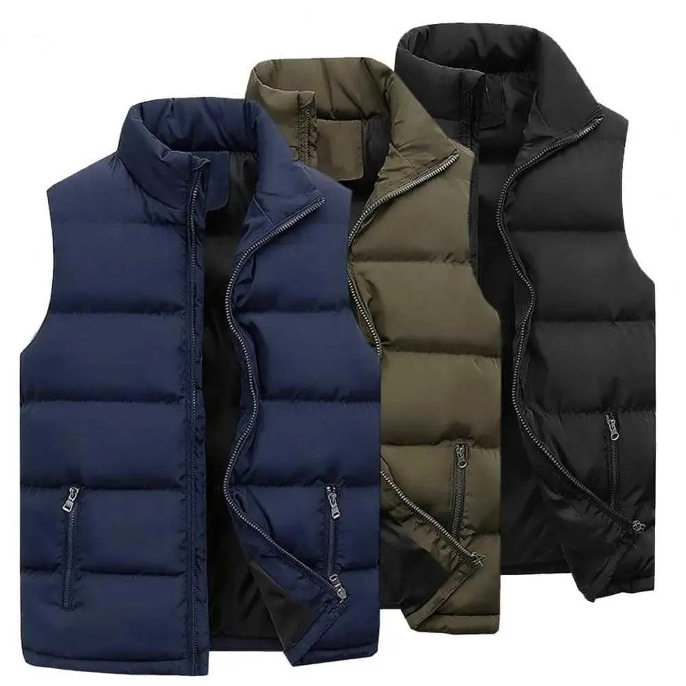 T240928 Mens Thick Warm Strapless Vest Jacket With Pockets Autumn