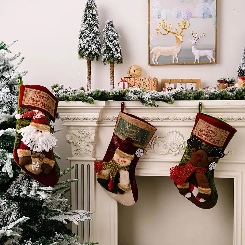 Pack 4 Medias Decoración Navideña Calcetines Navideños, 4 Piezas, Calcetines Navideños Grandes, Regalo De árbol, Calcetines Navideños Para Colgar, Bolsa De Dulces Para Chimenea Navideña | En Línea Calcetines Navidad Colgar