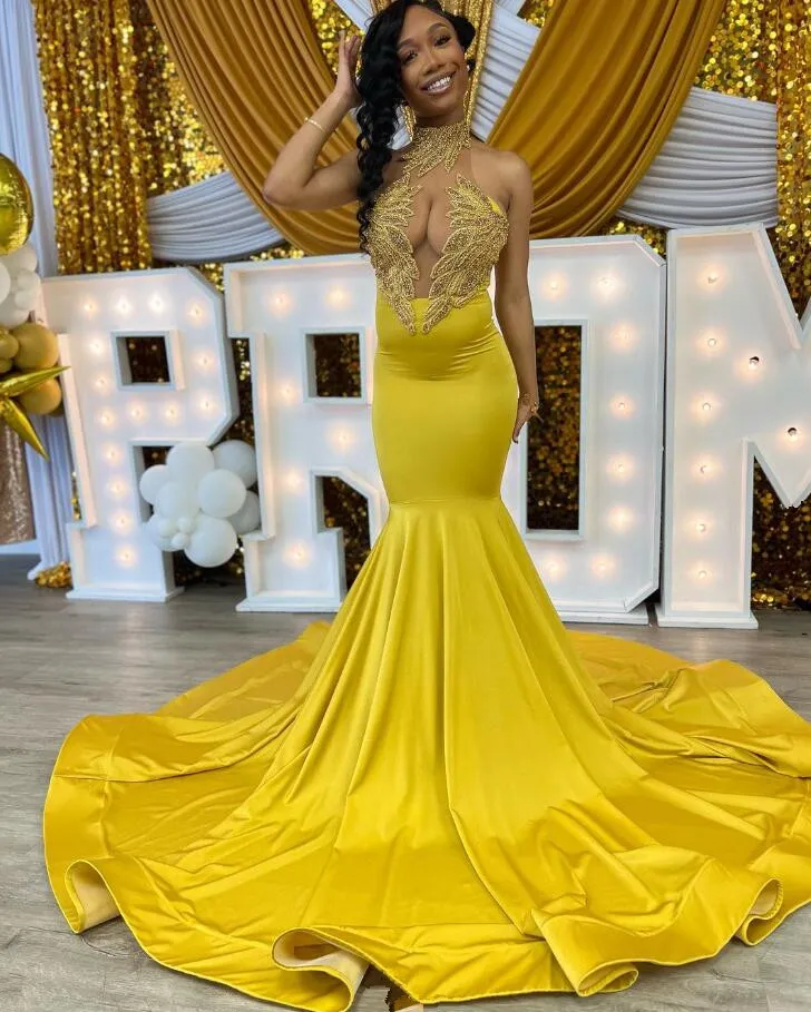 Vestidos De Fiesta De Sirena Amarilla Bling: Vestido De Noche De
