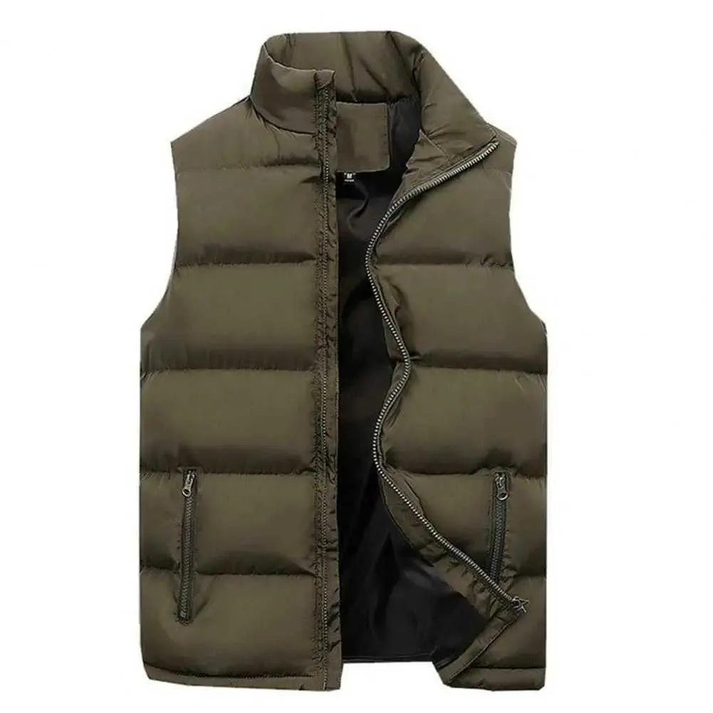 T240928 Mens Thick Warm Strapless Vest Jacket With Pockets Autumn