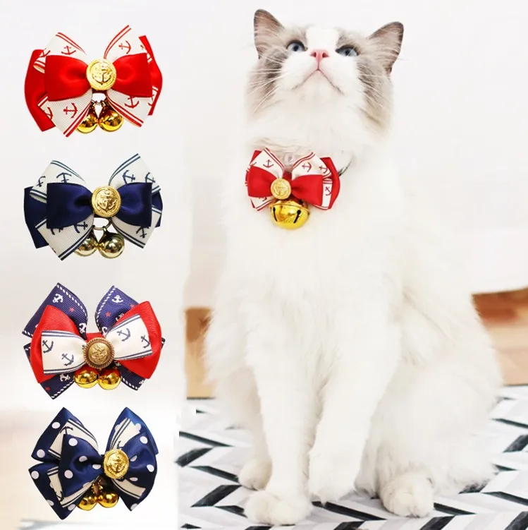 LT1063 Cat Bowtie Collar With Bell Adjustable Pet Neckwear For