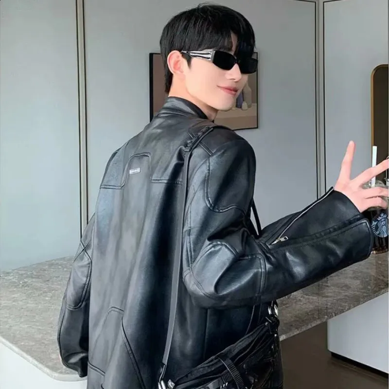 YLEDENKKY Mens Cropped Leather Jacket With Padded From Zara04