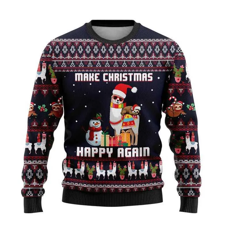 3D Printed Llama Ugly Christmas Sweater Unisex Long Sleeve