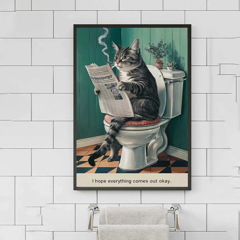 Funny Cat Bathroom Art Canvas: Newspaper Reading Cat Toilet Poster - Shop  Now! from Dhgate Decorative Objects \u0026 Figurines - price 23.21, image size:1000x1000