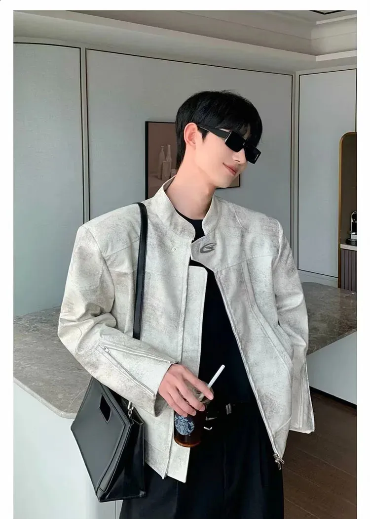 YLEDENKKY Mens Cropped Leather Jacket With Padded From Zara04