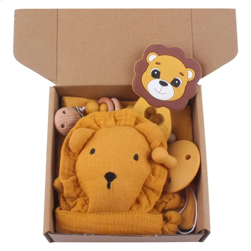 Cartoon Lion Baby Gift Set - Pacifier Chain, Sticker, Towel, Bib - Boys ...
