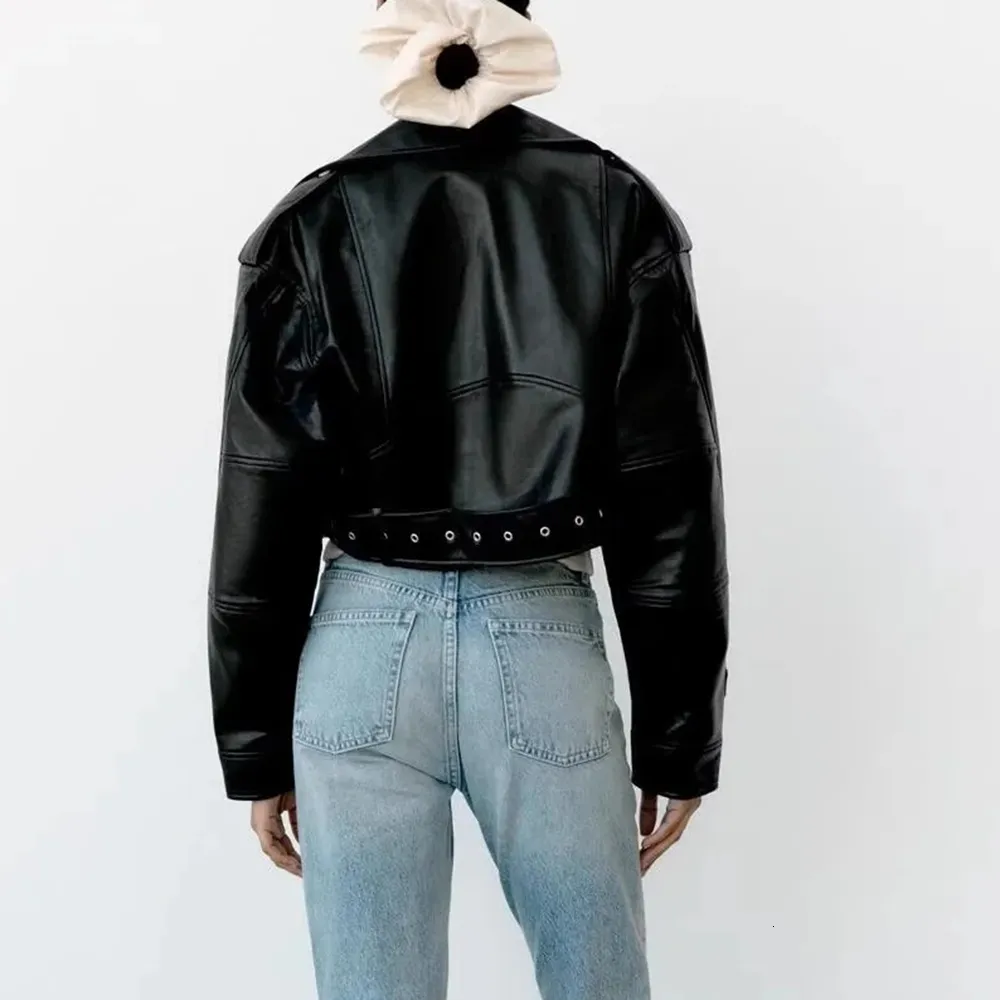 Womens Leather Jacket with Patchwork Buttons - Solid Color