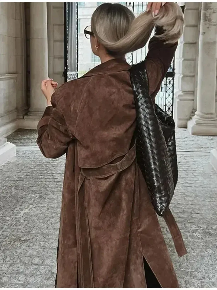 Fashion Suede Trench Jacket Fashion Faux Suede Women Long Trench