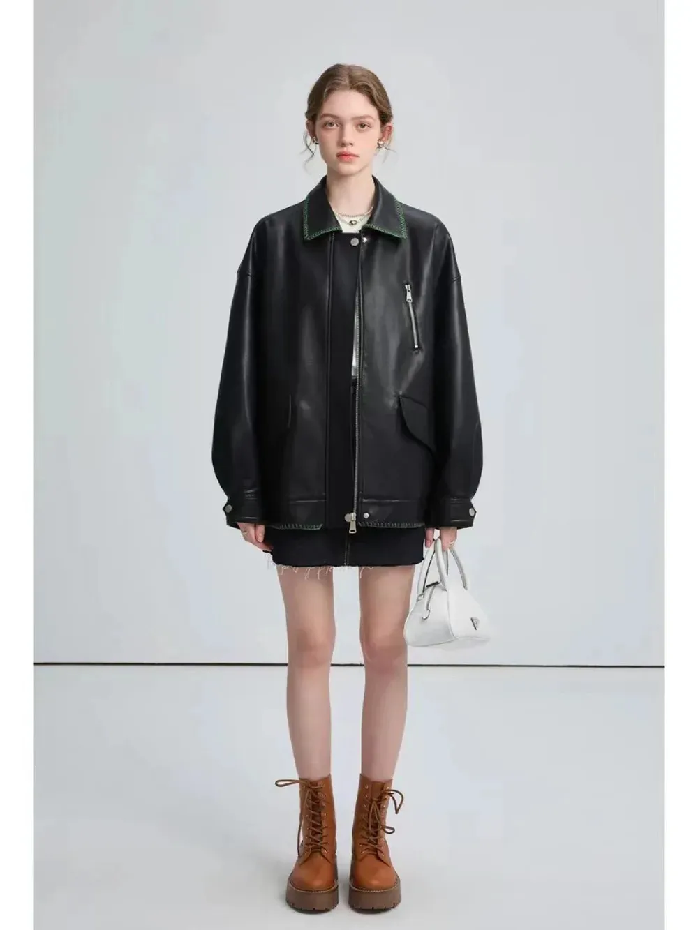 DHgate.com:Womens PU Leather Motorcycle Jacket - Minimalist