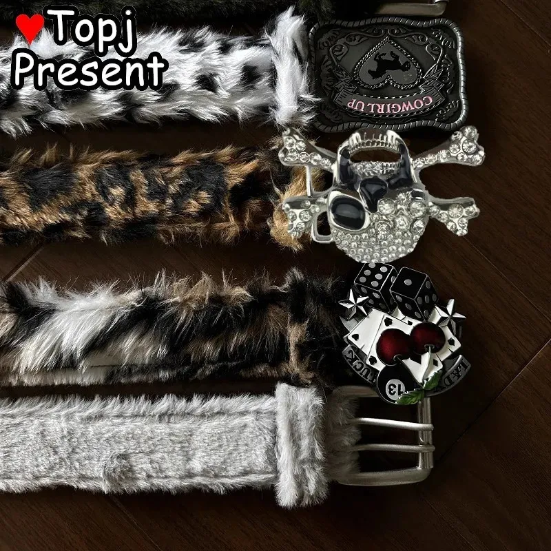 Leopard Print Fur Strap: Y2K Harajuku Retro Western Cowboy