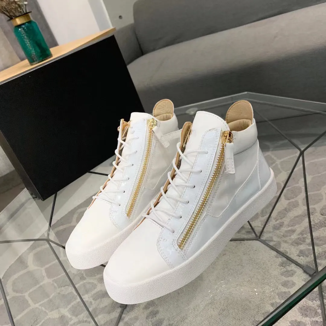 white sneakers with gold zipper