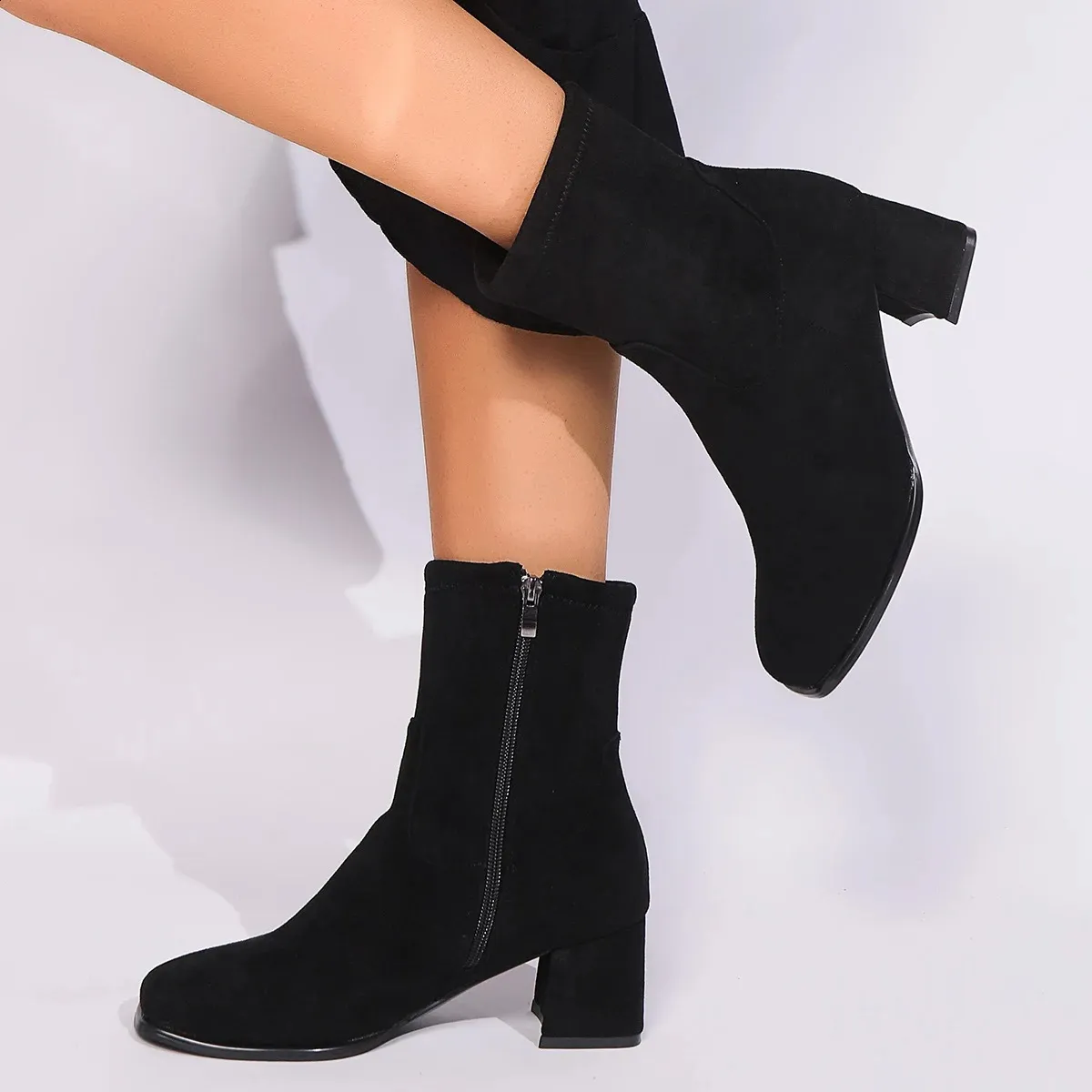 Black Ankle Boots For Women Elegant Pointed Toe High Heels, Gothic
