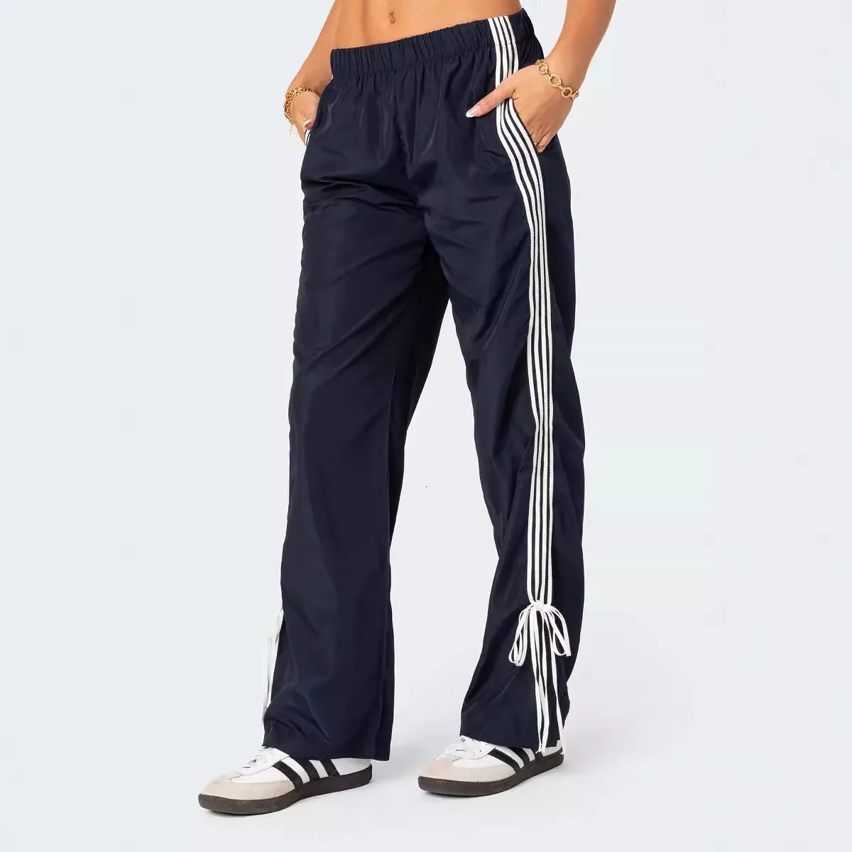 DHgate.com:Navy Blue Wide Leg Track Pants with White Side DHgate.com:Navy Blue Wide Leg Track Pants with White Side
