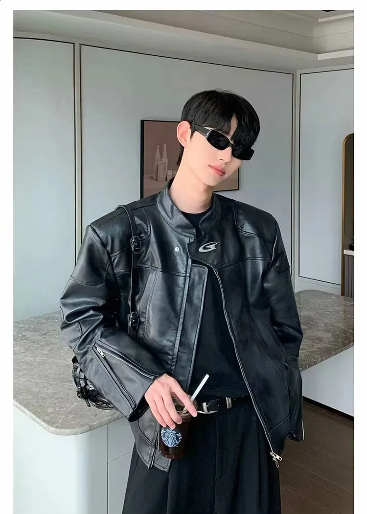 YLEDENKKY Mens Cropped Leather Jacket With Padded From Zara04