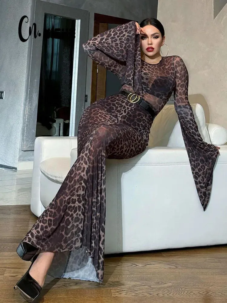 CNYISHE Leopard Print Bodycon Sheath Dress For Women O Neck Long Sleeve  Transparent Clubwear Ultra Thin Sexy Vestidos From Zara05, $11.08