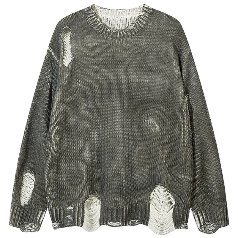 Mens Pink Grunge Knitted Sweater with Ripped Holes