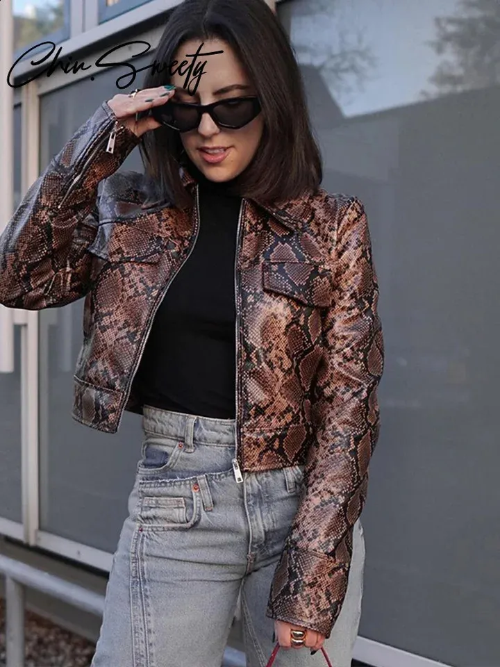 Short Long Sleeve Lapels Snake Print Jacket Short Long Sleeve Lapels Snake Print Jacket