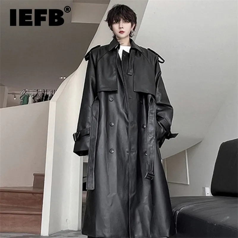 Mens PU Leather Trench Coat - Mid Length Safari Style