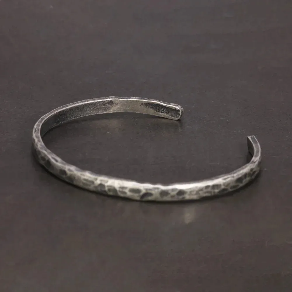 925 Sterling Silver Hammered Vintage Punk Bracelet Bangle