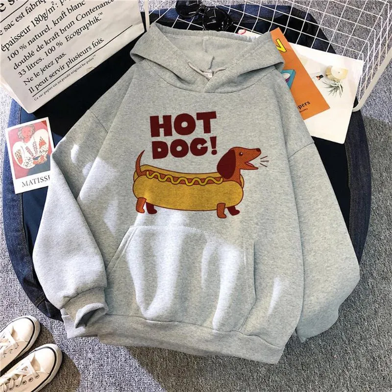 Sweat à Capuche Femme Motif Chien Mignon Et Poing - Taille Ample, Manches Longues, Poches, Blanc Doux