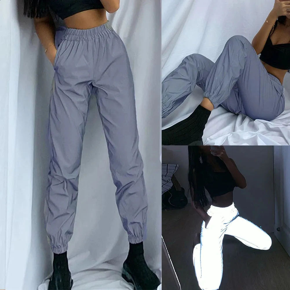 Reflective High Waist High Waisted Sweatpants For Women Perfect For Hip Hop Dance Shows Parties And Nighttime Events Available In 3XL Odblaskowe 240923 From Leonorastore 15.8 DHgate.Com