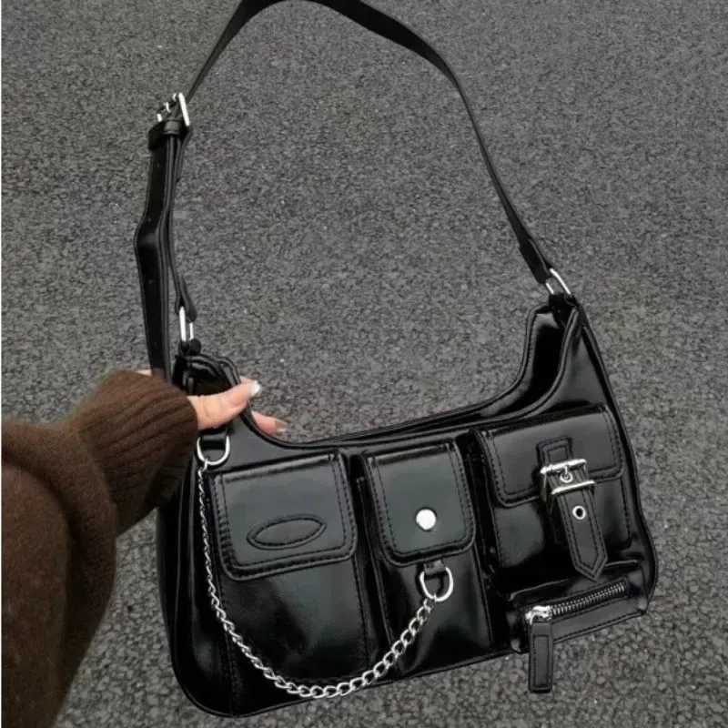 2023 Trendy Designer Punk Crossbody Shoulder black bag with
