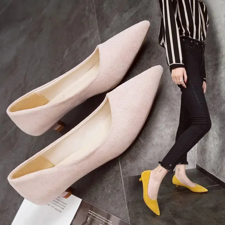 Yellow Faux Suede Suede boat shoes womens with Pointed Toe and Low 3cm Heels for Women - Perfect for Work and Everyday Wear in 2022