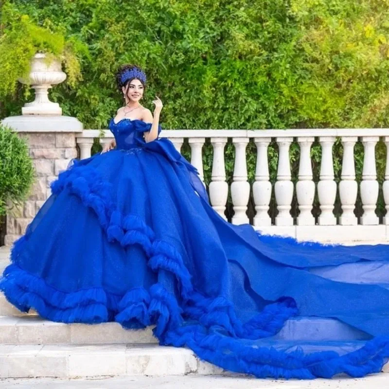 Royal Blue Quinceanera Dhgate Quinceanera Dresses Royal Blue Ball Gown  Quinceanera Dress With Beads Lace Bow