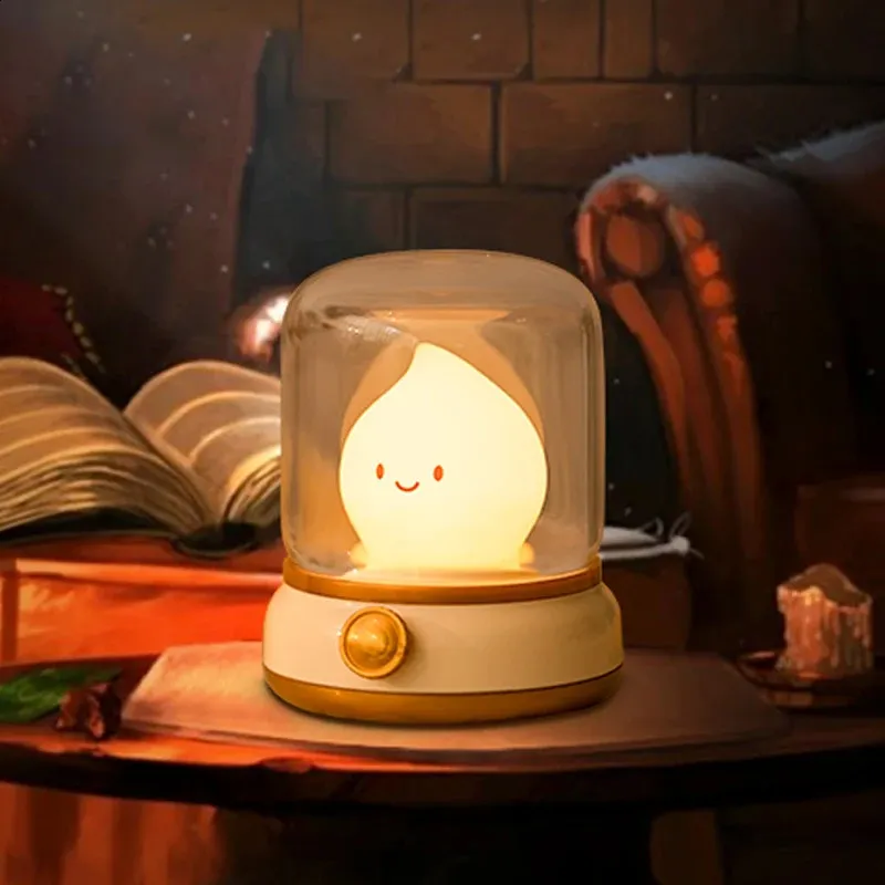 Cute Kerosene Style LED Night Light - USB Rechargeable Kawaii Desk Lamp ...
