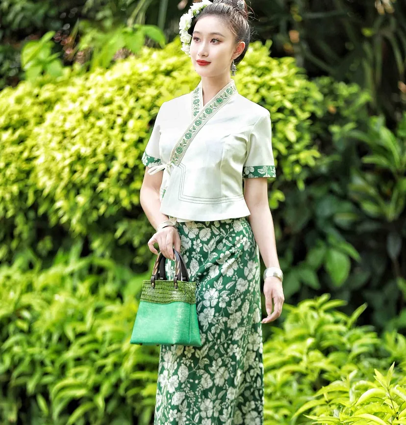 Laos Burma Cambodia Dai Ethnic Water Sprinkler Festival Dress - Women's  Short Sleeve Top & Skirt Set from Dhgate Stage Wear - price 58.18