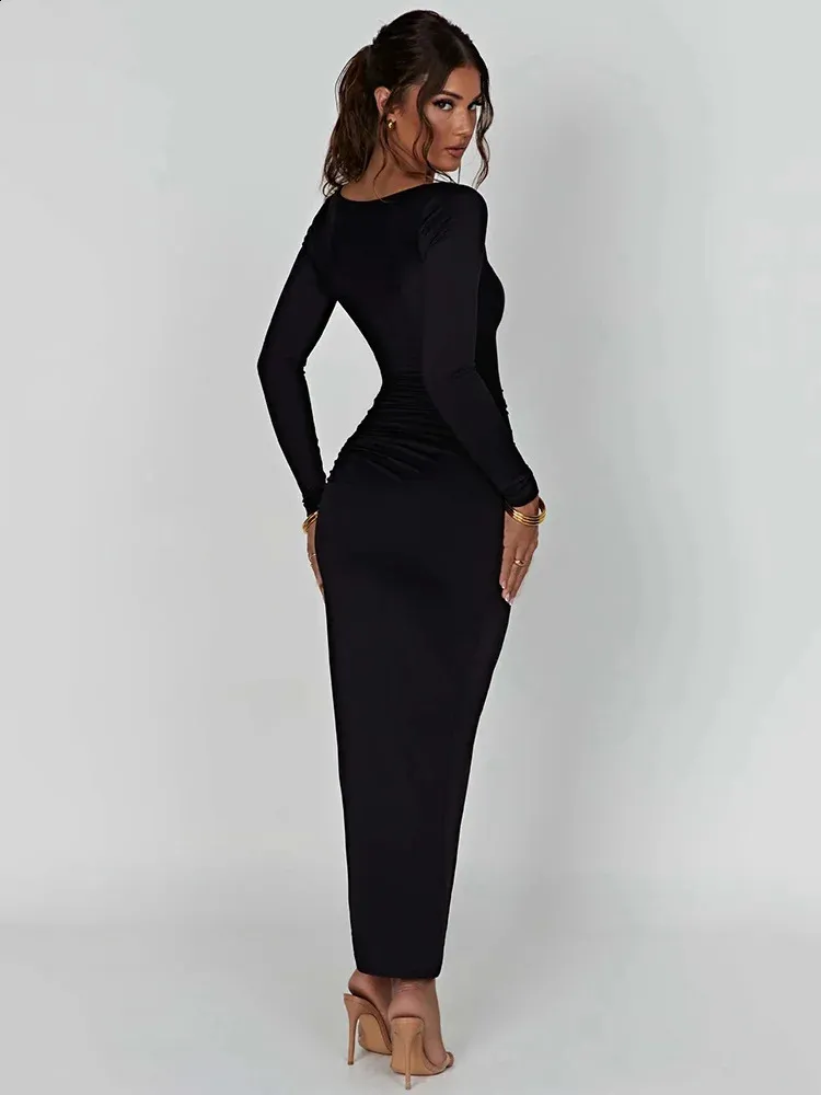 Mozision Long Sleeved Ruched High Split Maxi Dress... From Zara05, $9.89 |  DHgate.Com