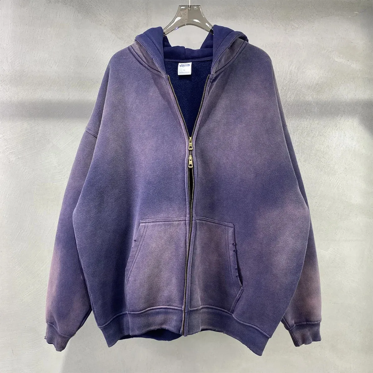 Mens Oversized Vintage Thick Fleece Double Zip Hoodie with