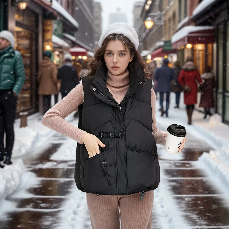 Puffer Vest Women s 2024 Winter Stand Collar Down Cotton Short Vest