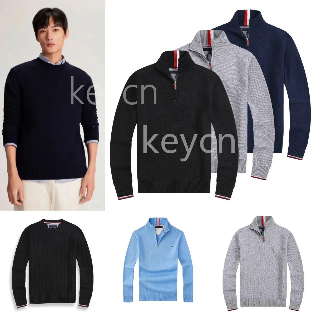Mens Wool Pullover Sweater Autumn Winter Long Sleeve Half Zip Casual ...