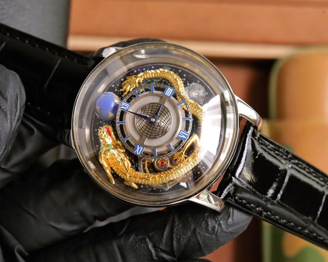 Designer jacobandco watch skeleton menwatch 16UR 5A quality mechanical movement uhren rubber strap reloj 45mm dragon montre luxe watchbox