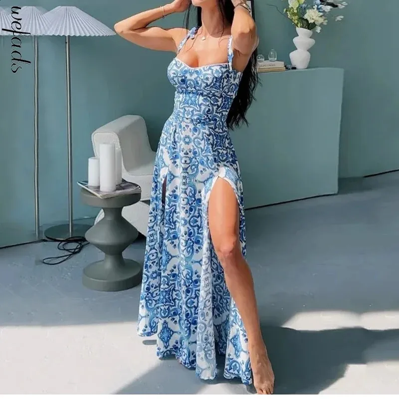 Wefads Tile Printed High Slit Midi Dress - Sexy Sweet Belt Beachwear Maxi Dresses: Sleeveless Backless Maxi Dress With Retro Tile  Print Lightweight Summer Beach Party Dress From Zara05, $12.55 | DHgate.Com
