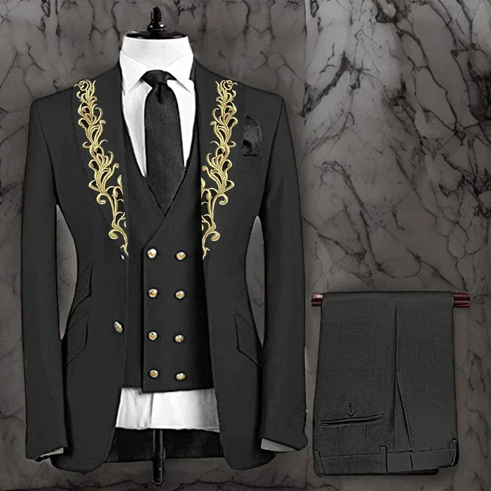 Men's Slim Fit 3-Piece Suit Set - Peak Lapel Two-Button Blazer, Vest, And Pants (Multiple Colors) - View #4