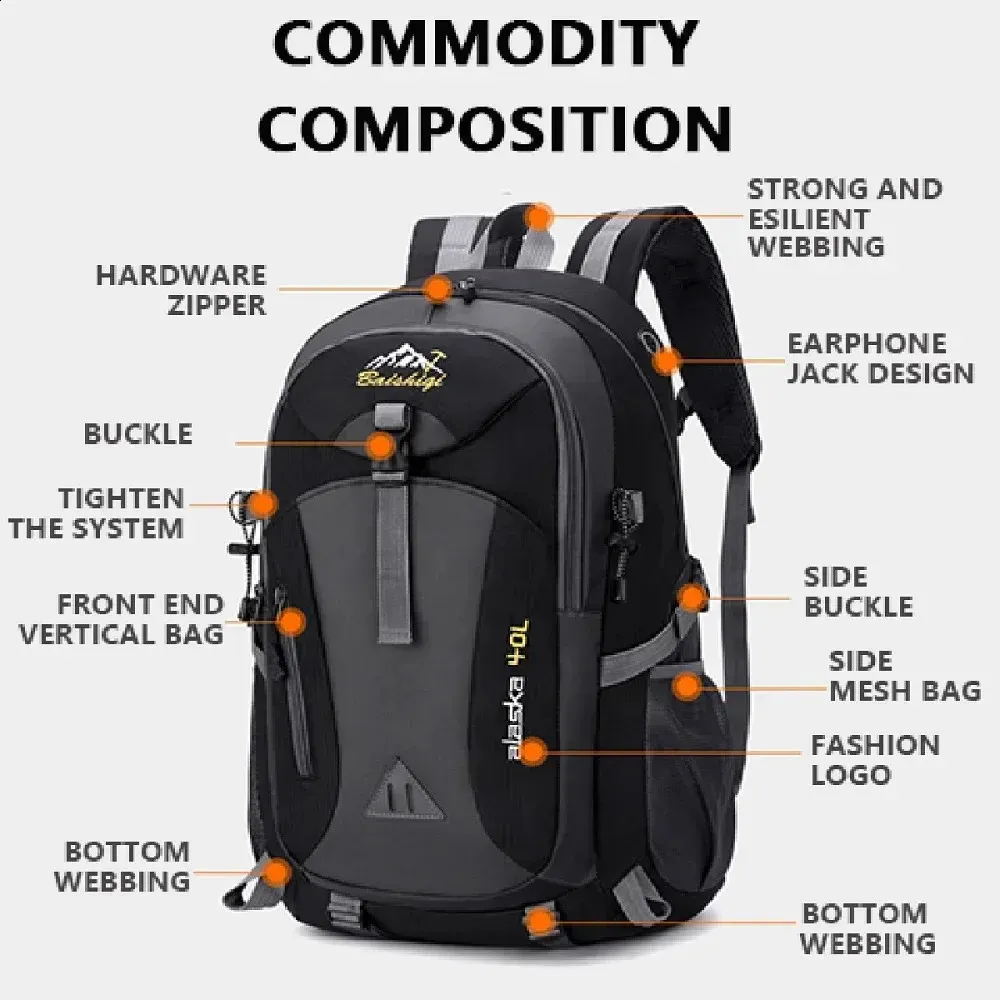 Waterproof Camping Hiking Climbing Rucksack 40L Ou... - Grandado
