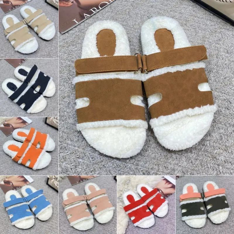 designer shearling sandals winter women slides platform slipper fur slides sandals Mules Flat Shoes Fashion Leather Suede Slider outdoor shoes 35 42