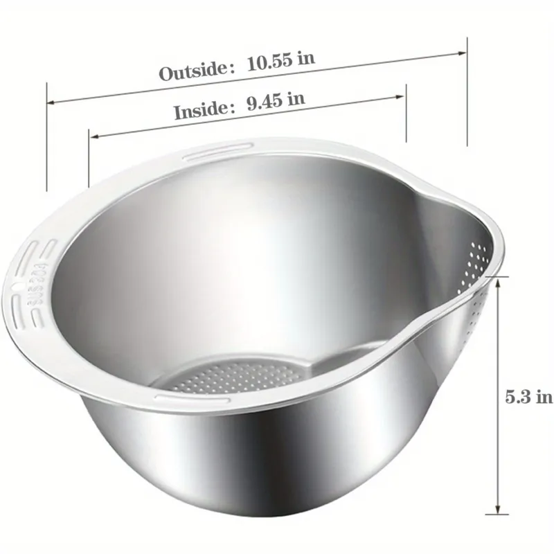 Stainless Steel Rice Washer Bowl - Quinoa Washing Colander With Side Drainers For Kitchen