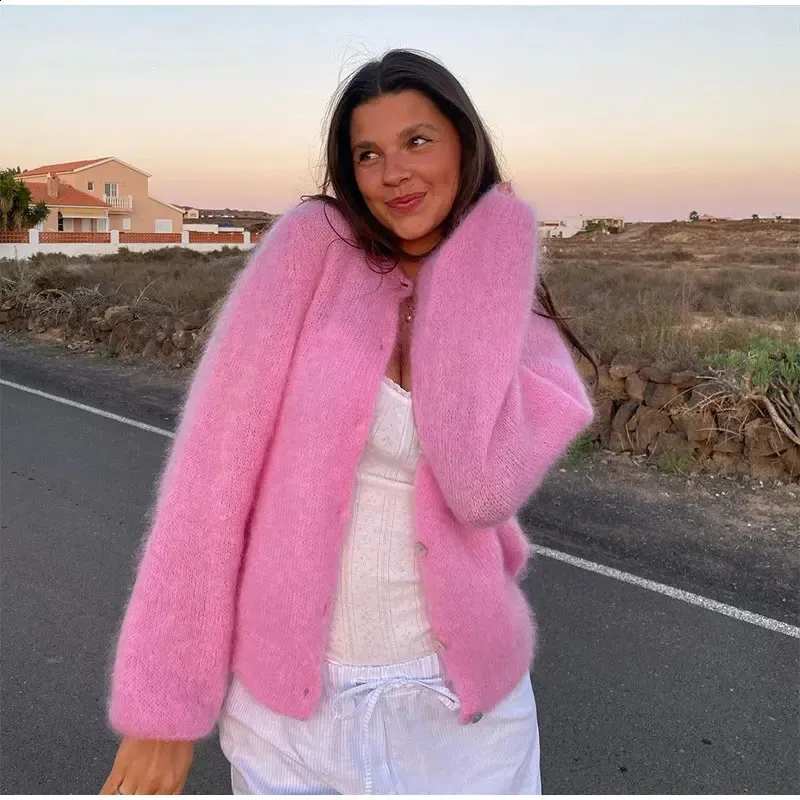 DHgate.com:Womens Soft Mohair Cardigan - O-Neck Long Sleeve