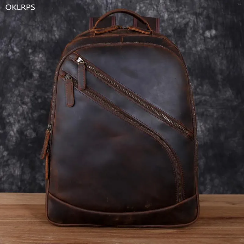 Mens Leather Laptop Backpack, Top Grain Cowhide Rucksack, Large