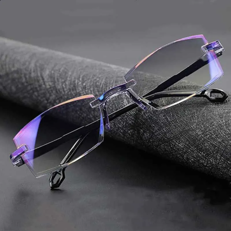 New Rimless Reading Glasses for Men and Women, Anti Blue Light Bifocal  Eyewear, Far and Near Magnification Presbyopic Glasses To