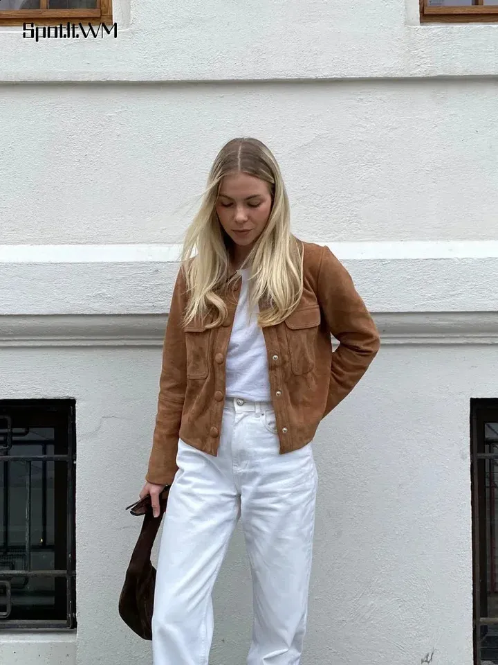 Street Style Cropped Waterfall Jacket Suede Ladies Cropped Jackets