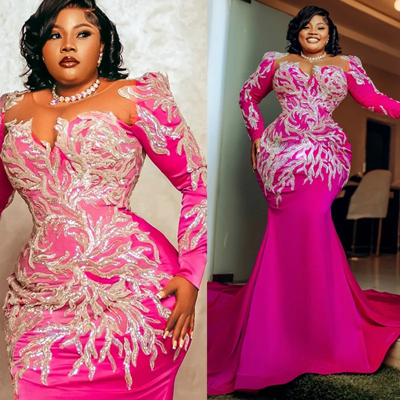 2025 Plus Size Prom Dresses Evening Gowns | Long Sleeves Appliqued Beaded Illusion Dress