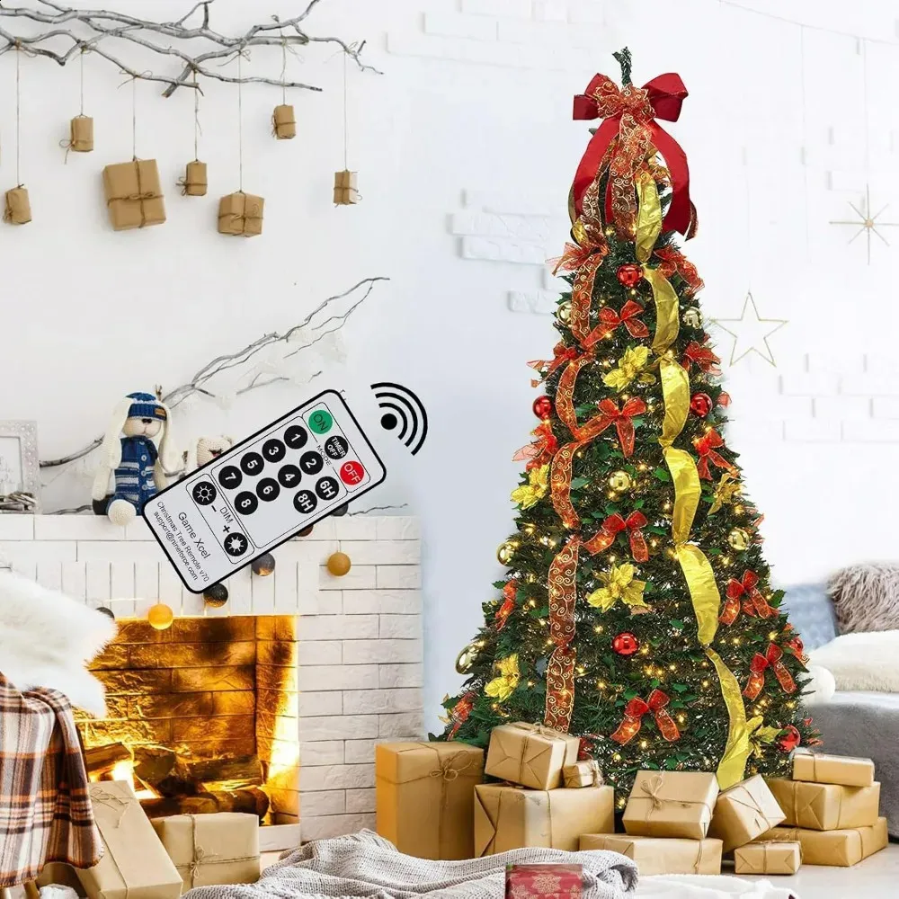 Pre-Lit Fully Decorated Christmas Tree with Remote Control, LED Lights ...