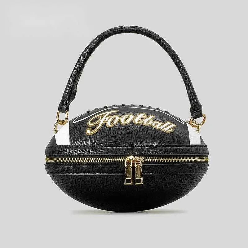 PU Leather Football Handbag Y2K Alphabet Shoulder Bag For Women