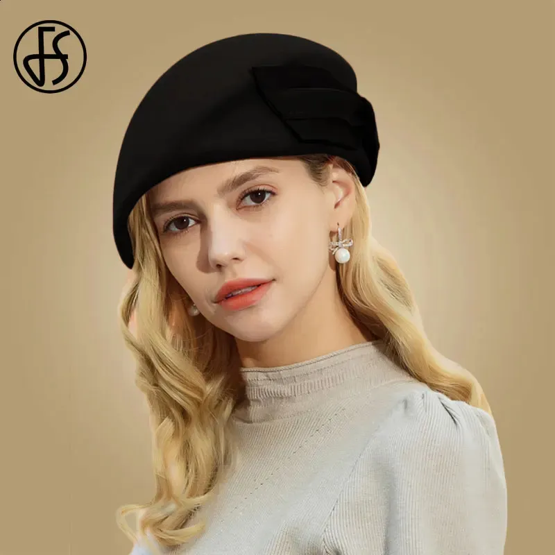 Black Wool French Beret for Women - Elegant Fedora Hat with  display picture 2