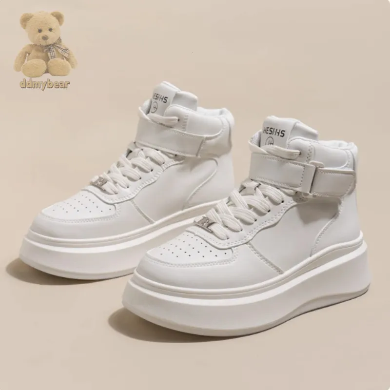 DHgate.com:Womens White Leather High Top Sneakers with