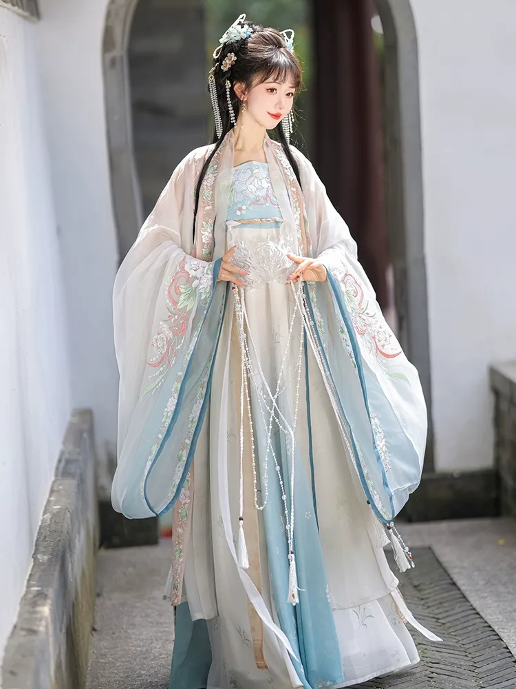 Hanfu Dress for Women - Traditional Chinese Tang Dynasty Qi Chest Skirt  Robe Set with Embroidered Large Sleeves for Spring from Dhgate Ethnic  Clothing - price 188.95